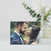 Just heiratete Skript Custom Foto Hochzeit danke Ankündigungspostkarte (Stehend Vorderseite)