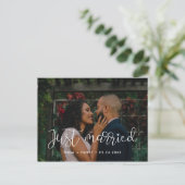 Just heiratete Whimsical Hochzeit Foto Postkarte (Stehend Vorderseite)