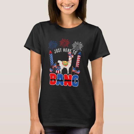 Just Here To Bang  Llama Sunglasses American Flag T-Shirt (Vorderseite)