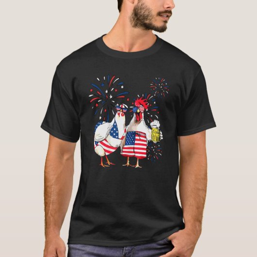 Just Here To Bang Usa Flag Chicken Beer Firework 4 T-Shirt (Vorderseite)