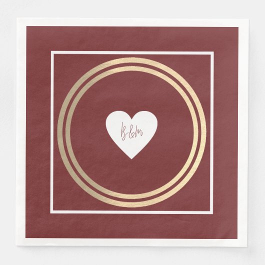 Just Initials Liebe Herz Burgund Moderne Serviette (Vorderseite)