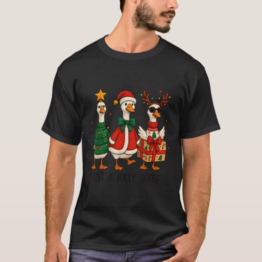 Just Jolly Goose Christmas Santa Reindeer Xmas Tre T-Shirt (Vorderseite)