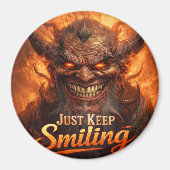 Just Keep Smiling Demon Magnet Button – Dark Humor (Vorne)