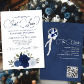 Just Liebe Blue Rose Boho Floral QR Code Hochzeit Einladung