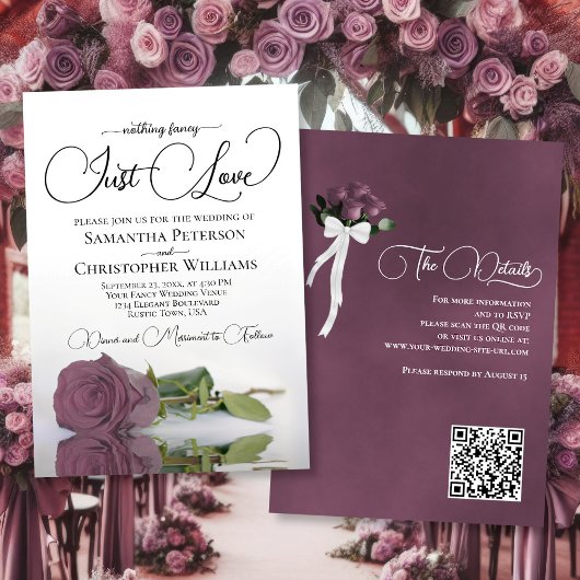 Just Liebe Chic Dusty Mauve Rose QR Code Hochzeit Einladung