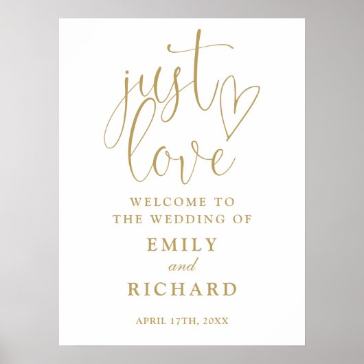 Just Liebe Chic Gold Wedding Willkommenszeichen Poster (Vorne)