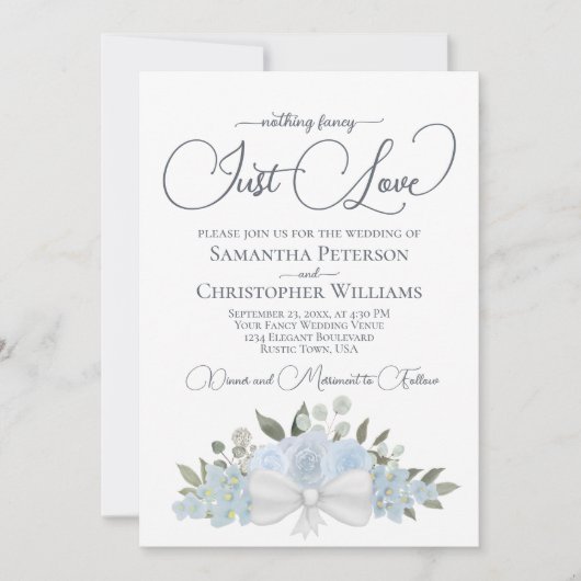 Just Liebe Dusty Blue Boho Floral QR Code Hochzeit Einladung (Vorderseite)