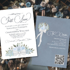Just Liebe Dusty Blue Boho Floral QR Code Hochzeit Einladung