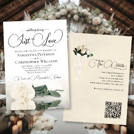 Just Liebe Elegant White Rose QR Code Hochzeit Einladung