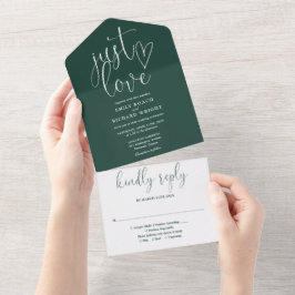 Just Liebe Elegante Script Emerald Green Wedding All In One Einladung
