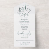 Just Liebe Elegante Script Emerald Green Wedding All In One Einladung (Innen Boden)
