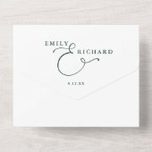 Just Liebe Elegante Script Emerald Green Wedding All In One Einladung (Rückseite)
