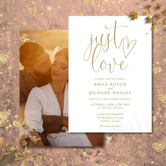 Just Liebe Elegante Script Foto Gold Wedding Einladung