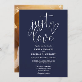Just Liebe Elegante Script Foto Navy Blue Wedding Einladung