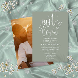Just Liebe Elegante Script Foto Sage Green Wedding Einladung