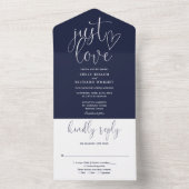 Just Liebe Elegante Script Navy Blue Wedding All In One Einladung (Innen Boden)