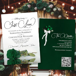 Just Liebe Emerald Green Rose QR Code Hochzeit Einladung