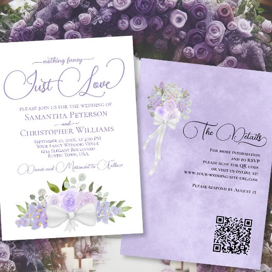 Just Liebe Lavender Boho Floral QR Code Hochzeit Einladung