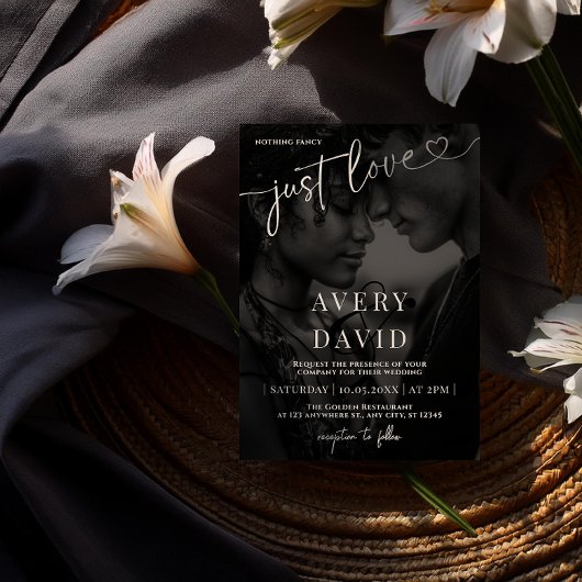 Just Liebe Minimalistisch Hochzeit Black Foto Einladung