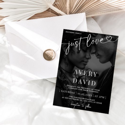 Just Liebe Minimalistisch Hochzeit Black Foto Einladung