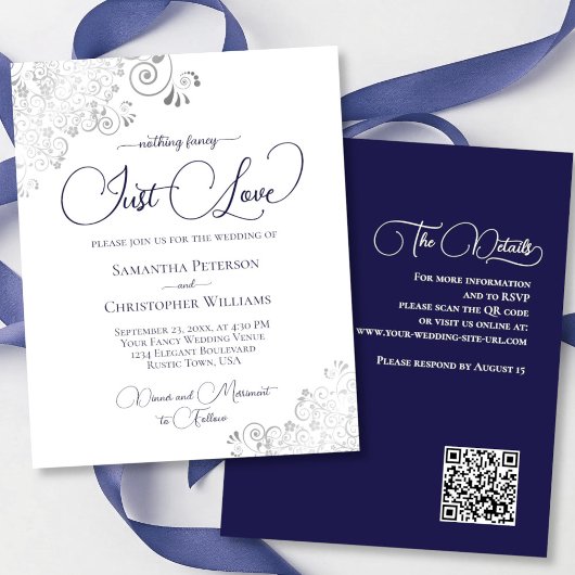 Just Liebe Navy Blue QR Code BUDGET Hochzeit Einla