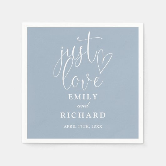 Just Liebe Script Elegant Dusty Blue Wedding Serviette (Vorderseite)