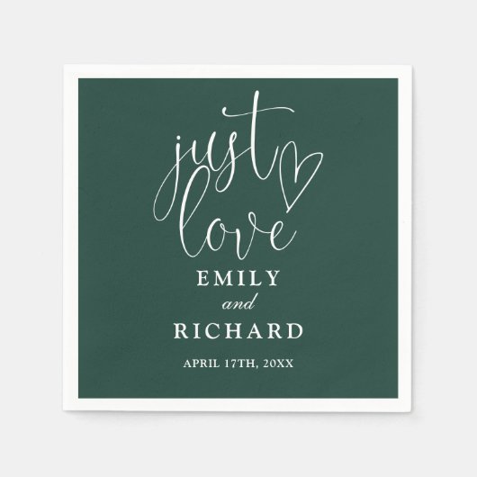 Just Liebe Script Elegant Emerald Green Wedding Serviette (Vorderseite)