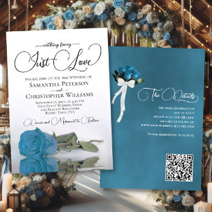 Just Liebe Türkise Sky Blue Rose QR Code Hochzeit Einladung