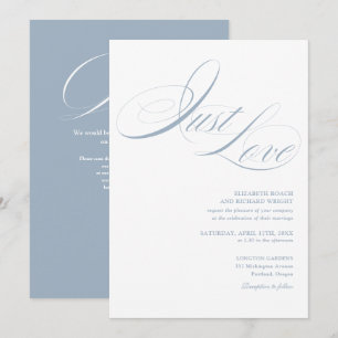 Just Love Chic Schrift QR Code Staubblau Hochzeit Einladung