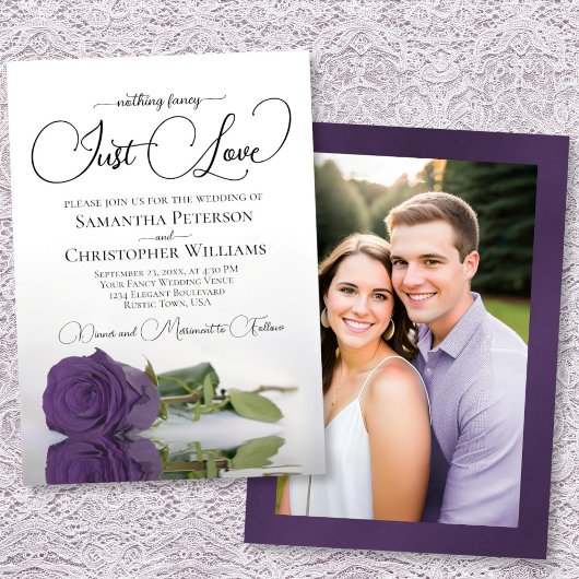 Just Love Elegant Amethyst Rose Wedding Photo Back Einladung