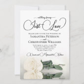 Just Love Elegant White Rose Photo Back Wedding Einladung (Vorderseite)