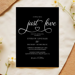 Just Love Heart Script Sleek Black Wedding Einladung