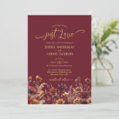 Just Love Rustic Burgundy Boho Wildflowers Wedding Einladung (Stehend Vorderseite)