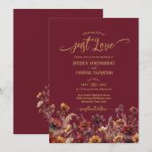 Just Love Rustic Burgundy Boho Wildflowers Wedding Einladung (Vorne/Hinten)