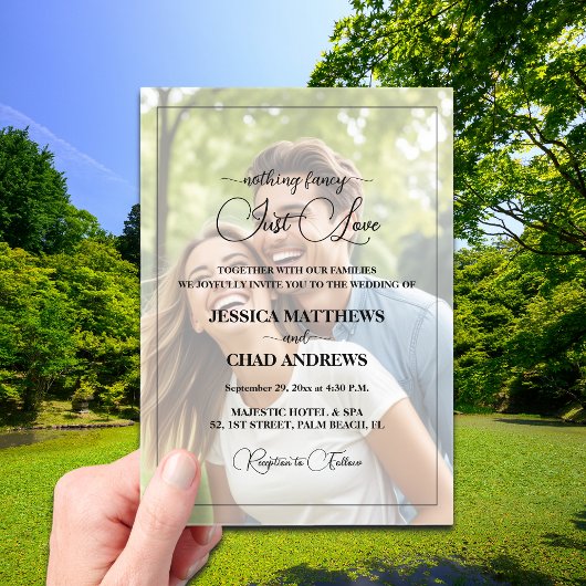 Just Love Text Overlay Photo Wedding Acryleinladungen