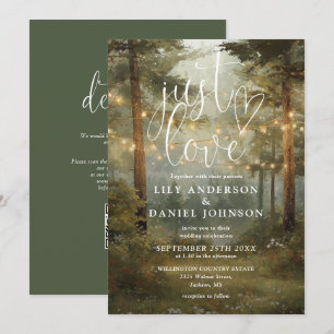 Just Love Wald-Lichterkette QR-Code Hochzeit Einladung