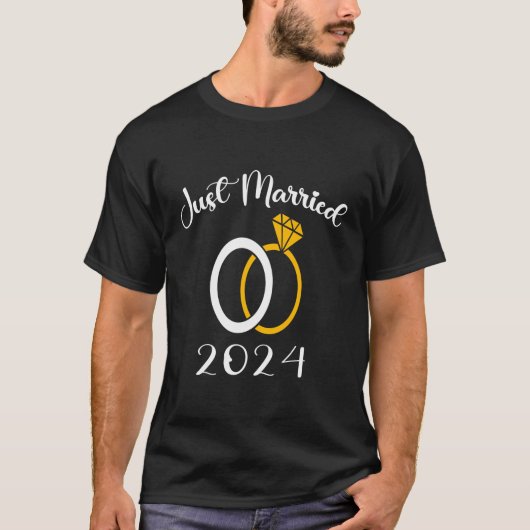 Just Married 2024 Wedding Rings Matching Couple Ne T-Shirt (Vorderseite)