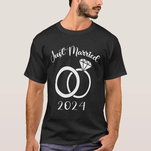 Just Married 2024 Wedding Rings Newlyweds T-Shirt (Vorderseite)