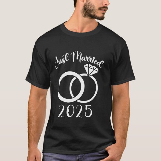 Just Married 2025 Wedding Rings Matching Couple Ne T-Shirt (Vorderseite)