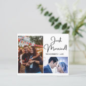 Just Married 2 Foto Collage Hochzeit Ankündigung (Stehend Vorderseite)