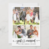Just Married 3 Foto Calligraphy Heart Wedding Ankündigung (Vorderseite)