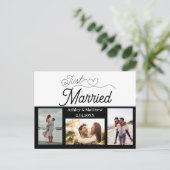 Just Married 3 Foto Elopement Ankündigung Postkarte (Stehend Vorderseite)