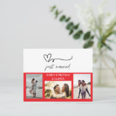Just Married 3 Foto Hochzeit Ankündigung Postkarte (Stehend Vorderseite)