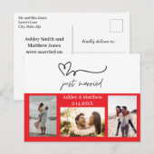 Just Married 3 Foto Hochzeit Ankündigung Postkarte (Vorne/Hinten)
