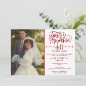 Just Married 40-jähriges Hochzeitsfest-Foto Einladung (Stehend Vorderseite)