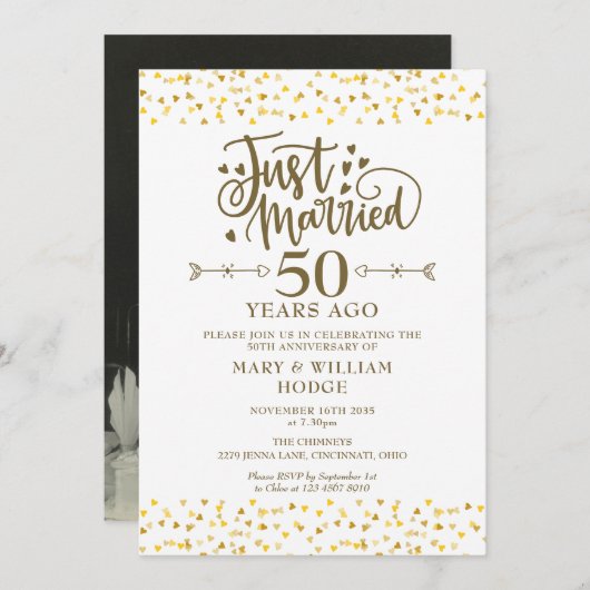 Just Married 50. Hochzeitstag Foto Einladung (Vorne/Hinten)