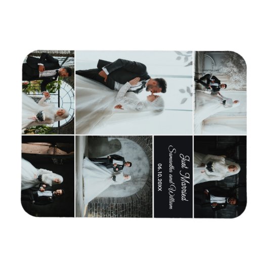 Just Married 6 Foto Wedding Collage Magnet (Horizontal)