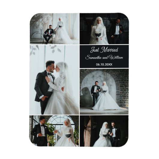 Just Married 6 Foto Wedding Collage Magnet (Vertikal)