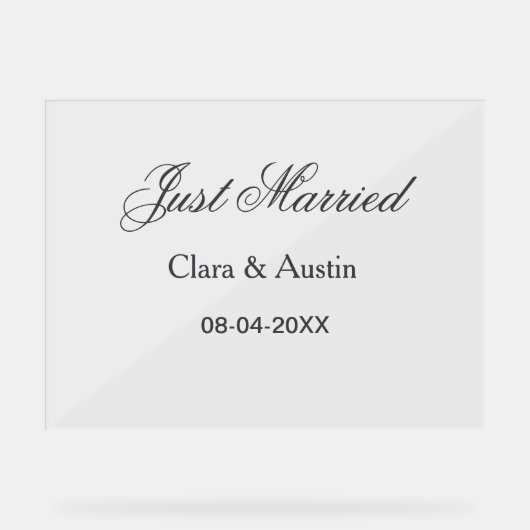 Just Married add couple name date year wedding sim Acrylschild (Vorderseite)
