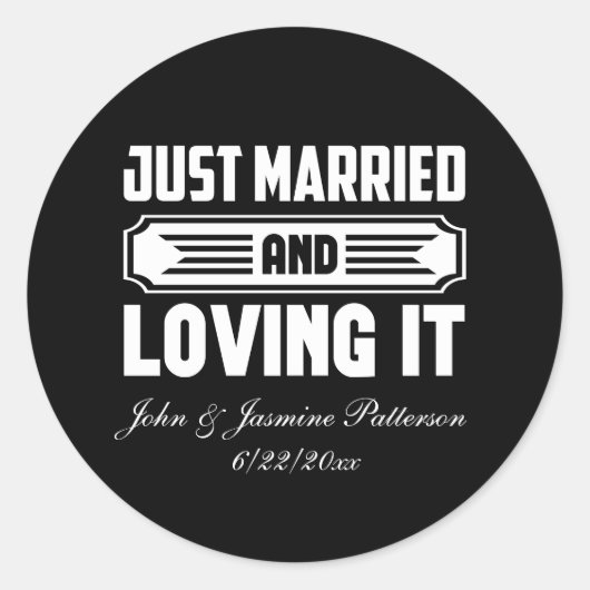 Just Married add names Date Wedding Runder Aufkleber (Vorderseite)